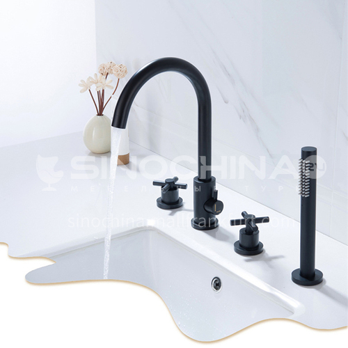 Black bathtub faucet bathtub hot and cold shower faucet split four-piece set  HDP-07009